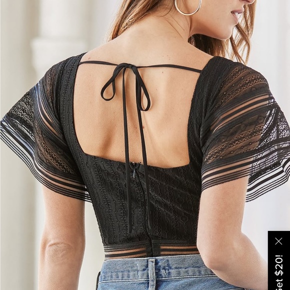 Lulus Casita Black Lace Flutter Sleeve Bodysuit - Size M - Picture 4 of 4